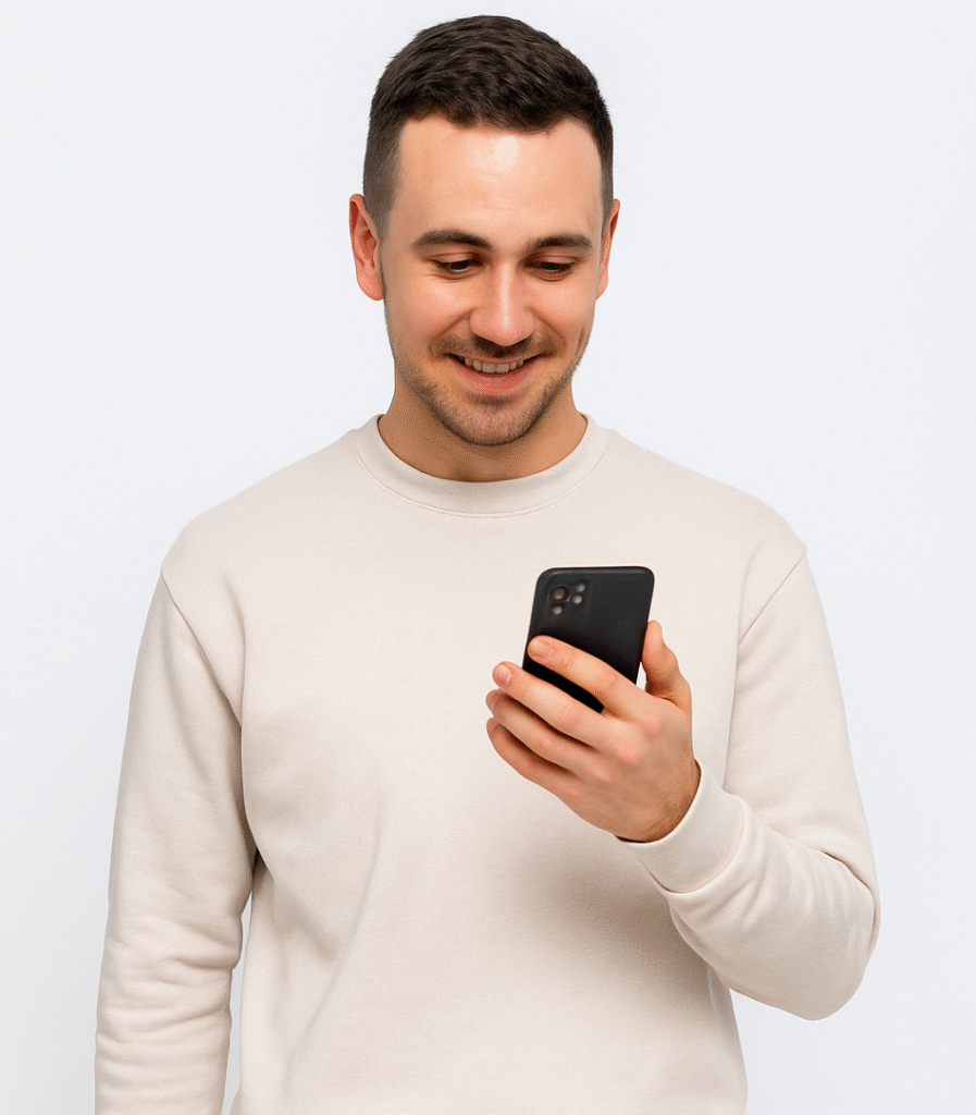 Persona usando celular para vender recargas en Colombia