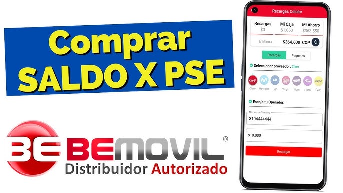 Plataforma de recargas en Colombia mostrando saldo disponible y pago por PSE.