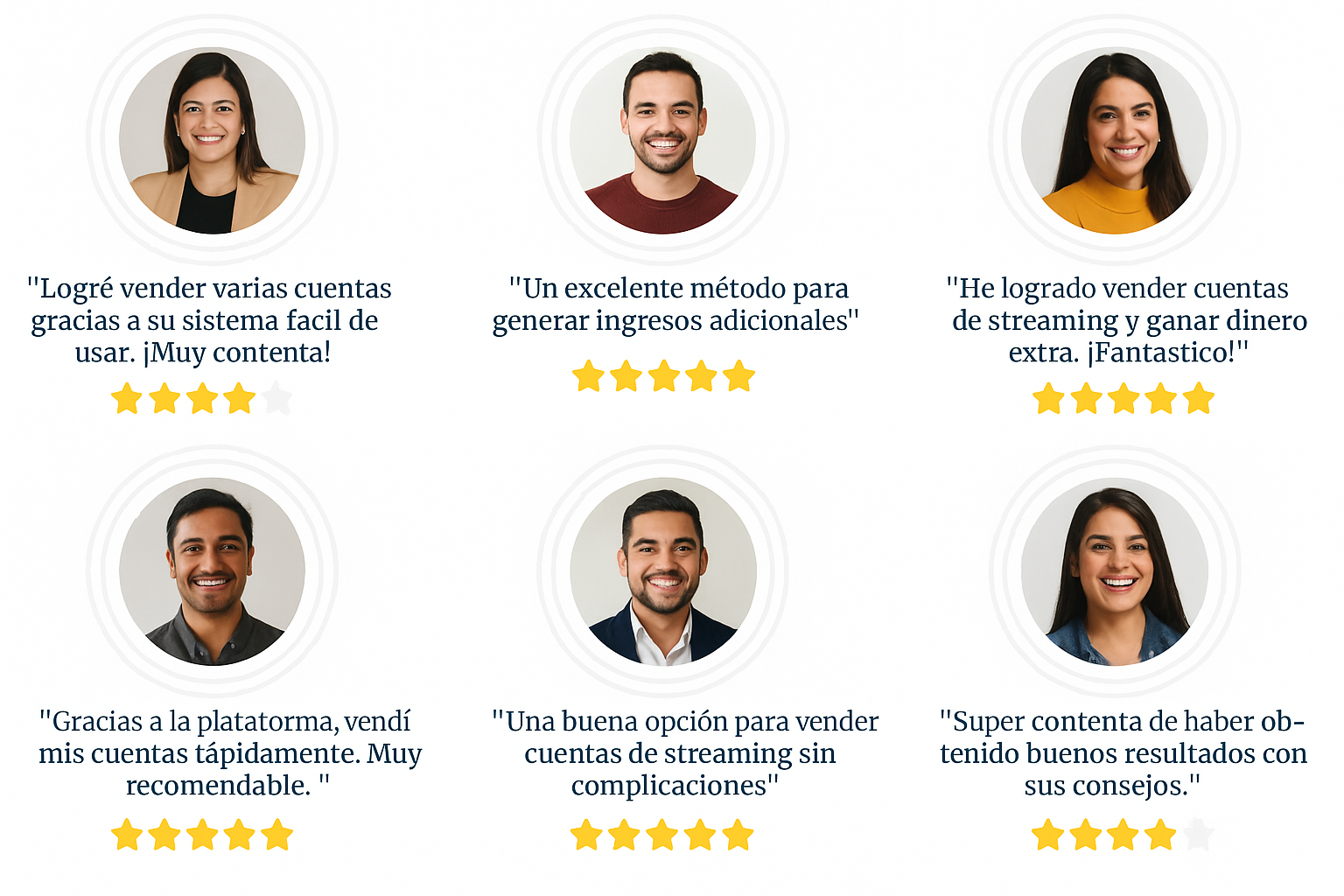 Clientes satisfechos con testimonios sobre la venta de cuentas de Netflix desde pequeños negocios.